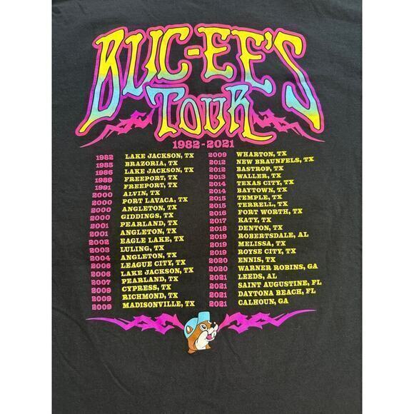 Buc-ee’s TOUR 82-21 T-Shirt/ Men’s  large Black Official 100% Cotton  
￼‎ - Picture 4 of 9